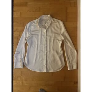 J Crew White Cream Satin Silky Slim Button Down Blouse Small